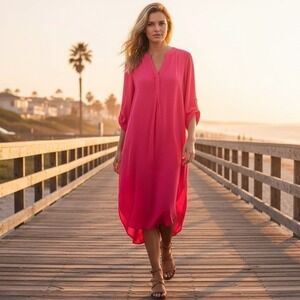 cupio shirt dress Bright Coral Large A stylish chambray shirt dress offering casual elegance Cupio Women's Leopard Shift Shirt